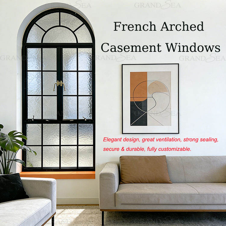 Arched Frosted glass casement windows