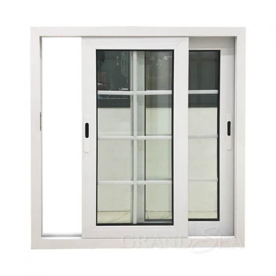 white color aluminum frame window with grill design
