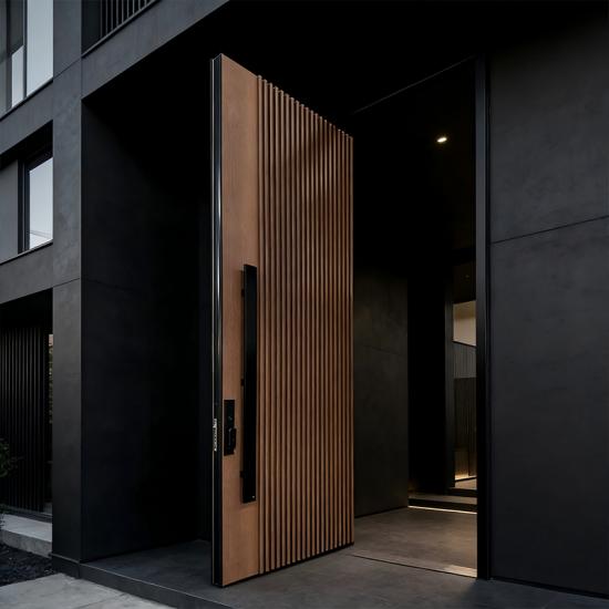 Solid wood pivot entry door