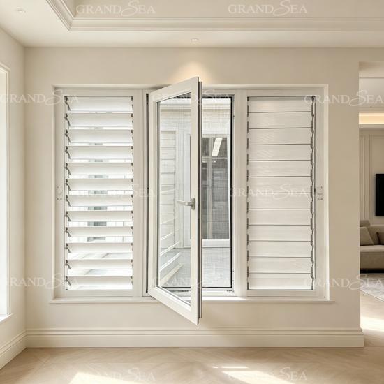 white aluminum louver window