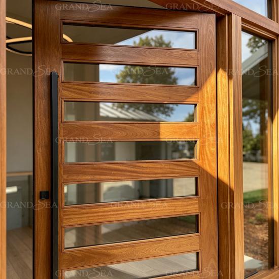 wood glass pivot front doors
