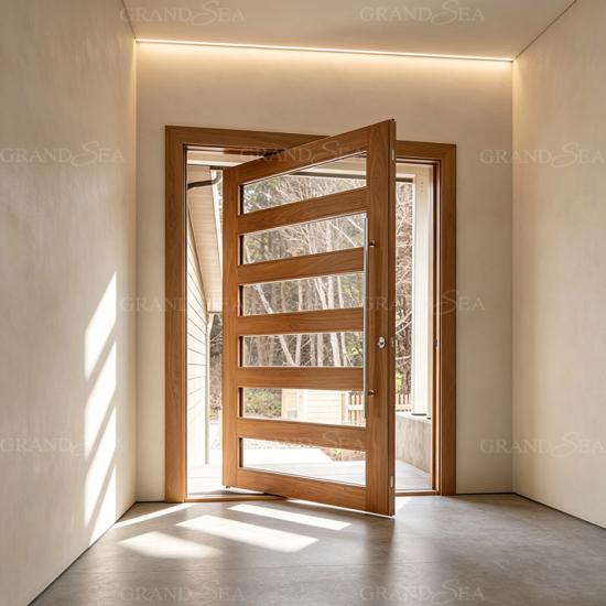 wood glass pivot front doors