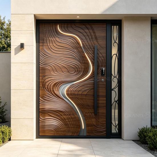 porte pivotante sculptée en aluminium